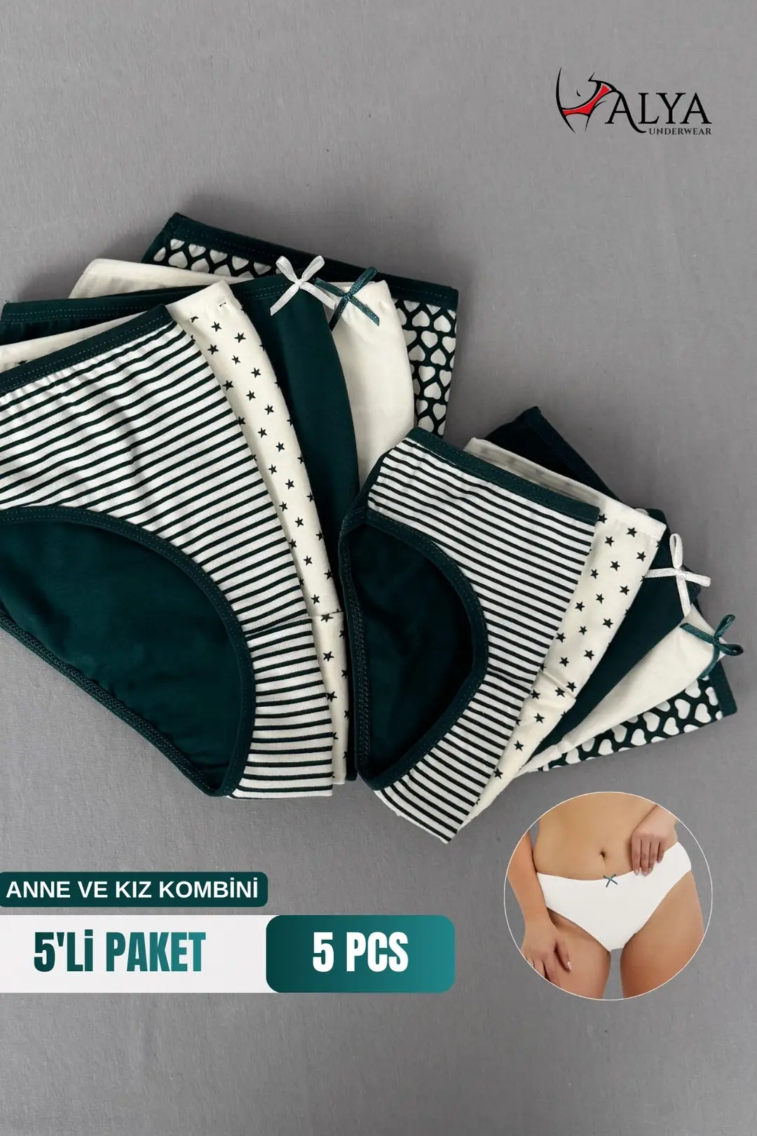 Anne Kız Kombin Bato Kesim Slip Külot - 5'li Paket
