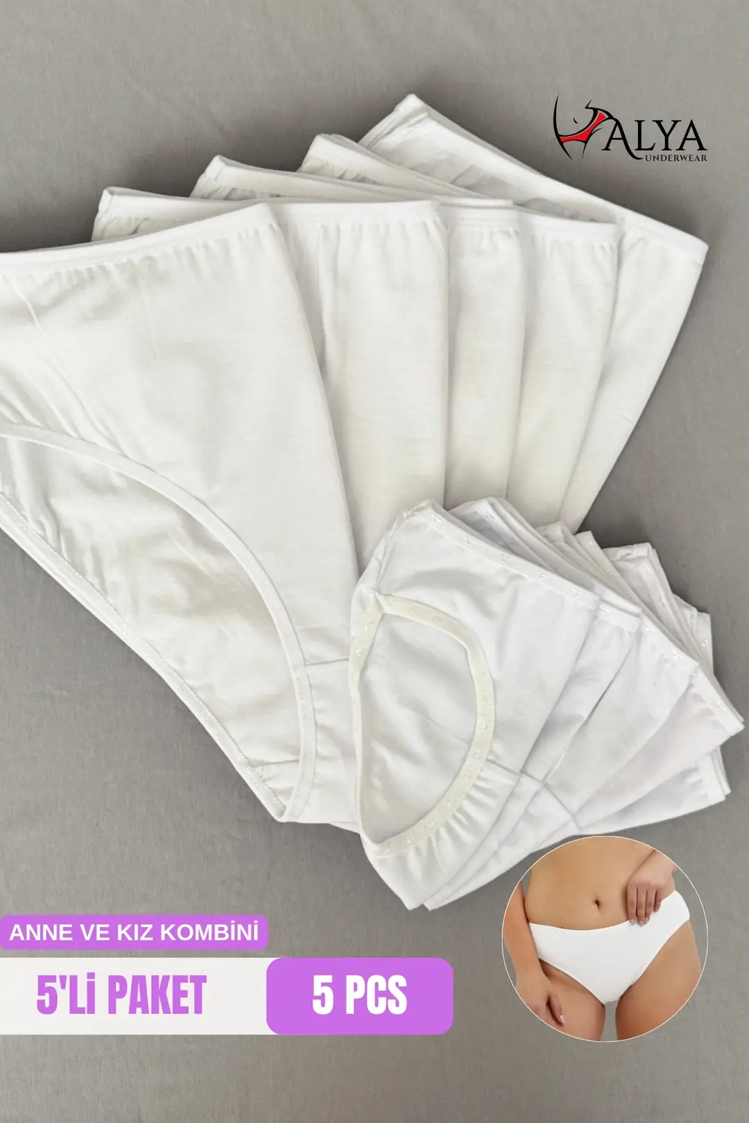 Anne Kız Kombin Bato Kesim Slip Külot - 5'li Paket