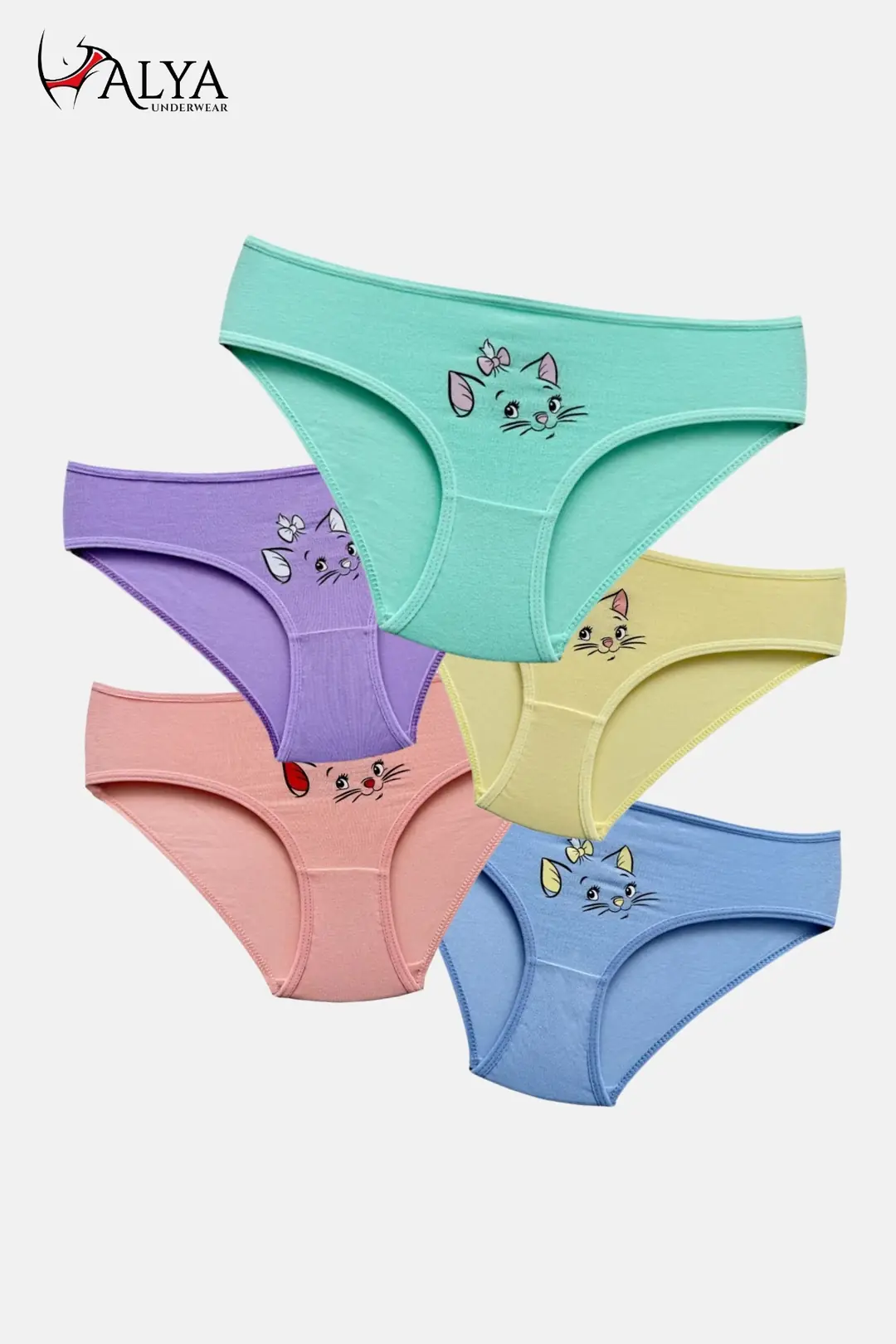 Kız Çocuk Kedi Baskılı Pamuklu Külot - 5'li Paket