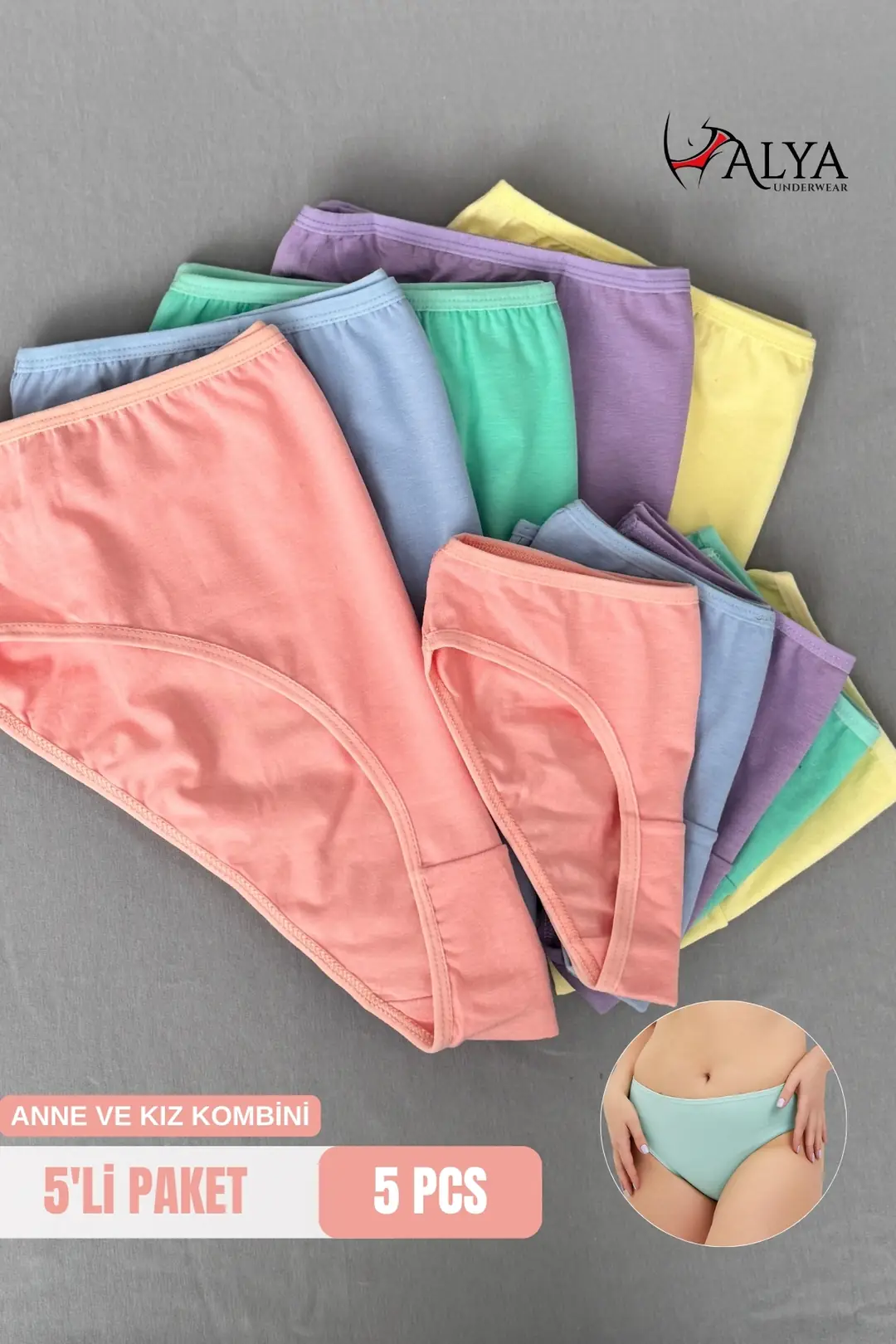 Anne Kız Kombin Bato Kesim Slip Külot - 5'li Paket