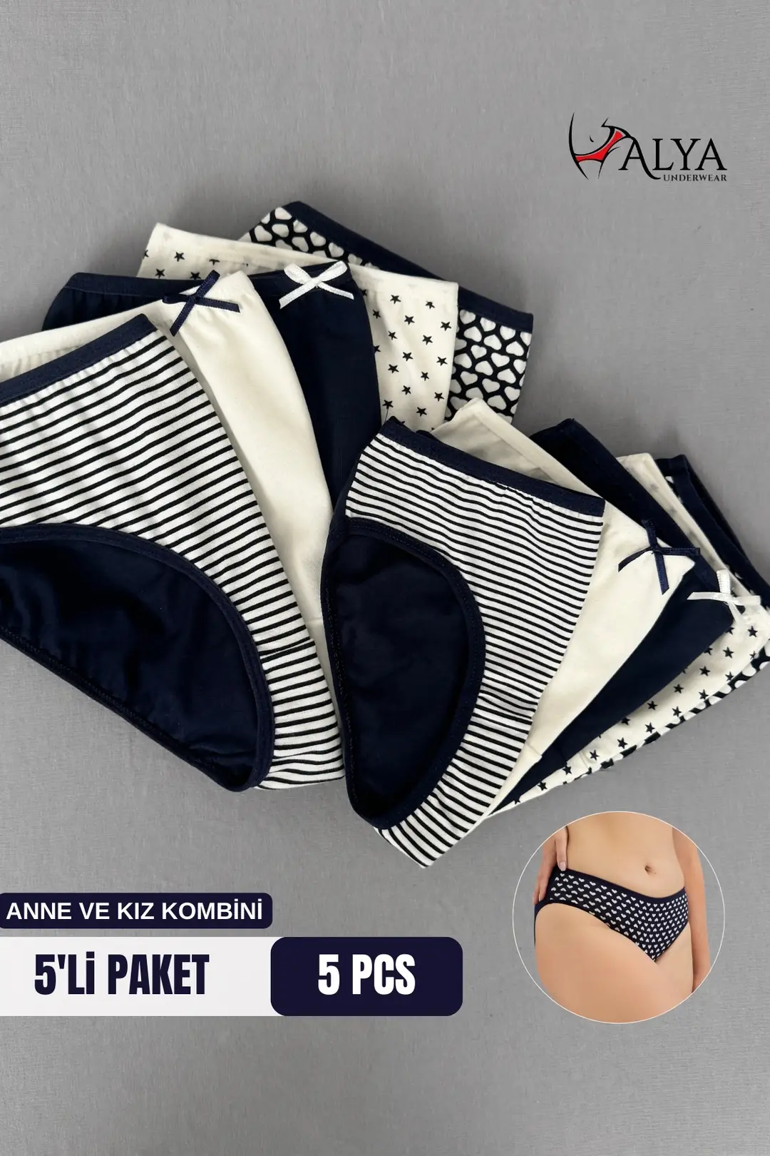 Anne Kız Kombin Bato Kesim Slip Külot - 5'li Paket