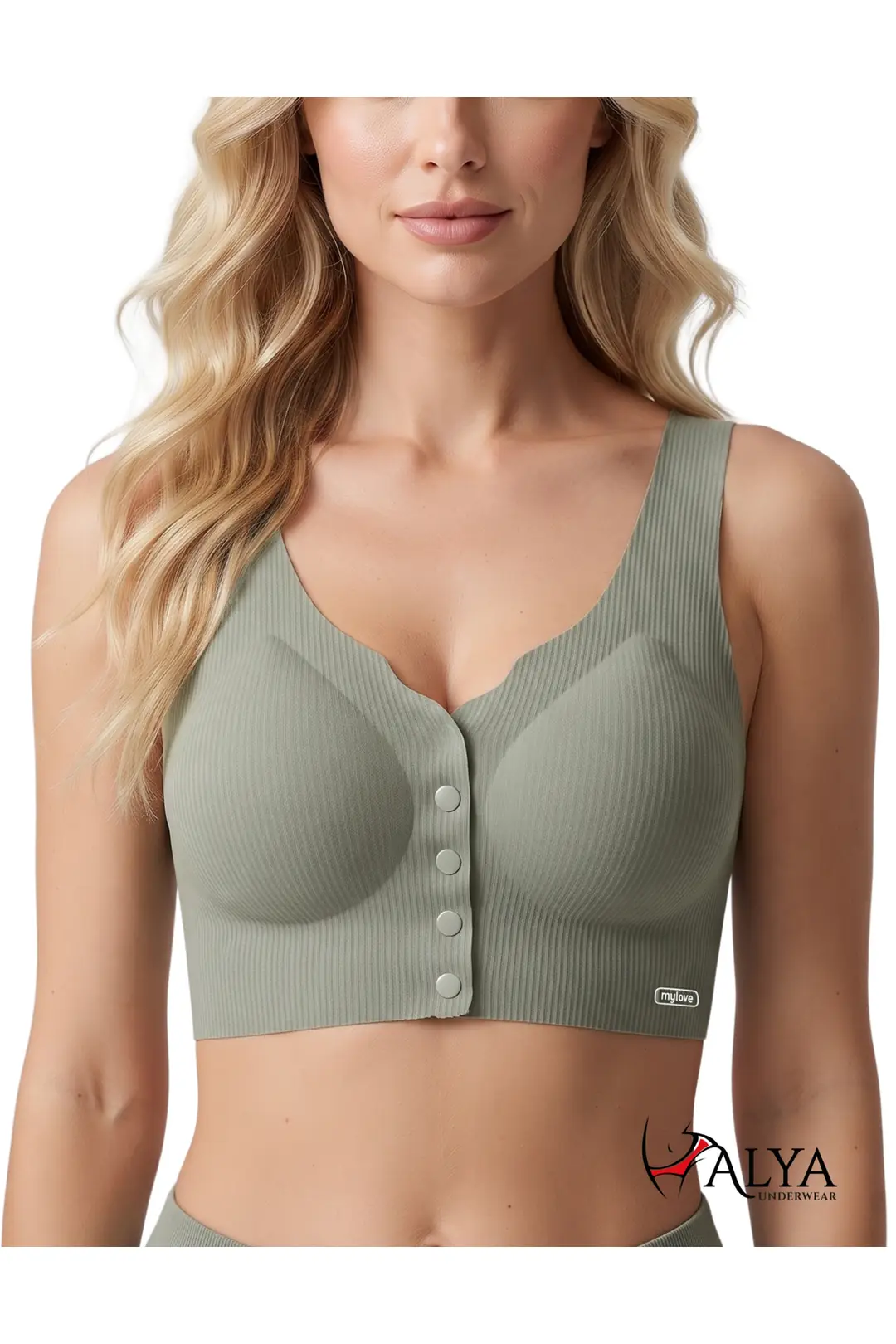 Önü Çıtçıt Düğmeli Sütyen Dikişsiz Fitilli Bralet Sutyen Günlük Kullanıma Uygun Kadın Crop Sütyenler Lazer Kesim - O8803