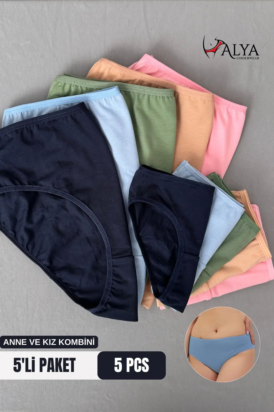 Anne Kız Kombin Bato Kesim Slip Külot - 5'li Paket