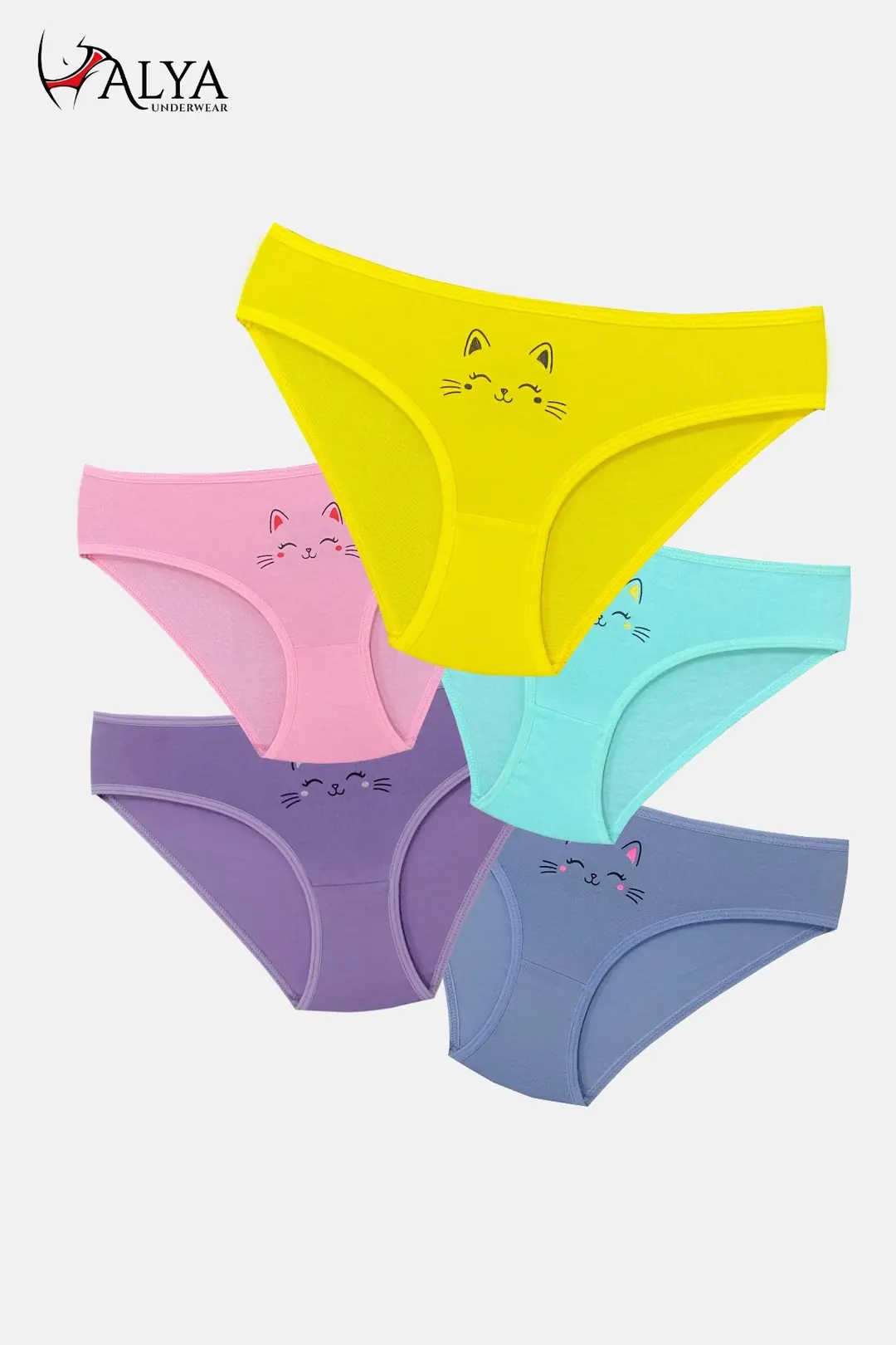 Kız Çocuk Kedi Baskılı Pamuklu Külot - 5'li Paket