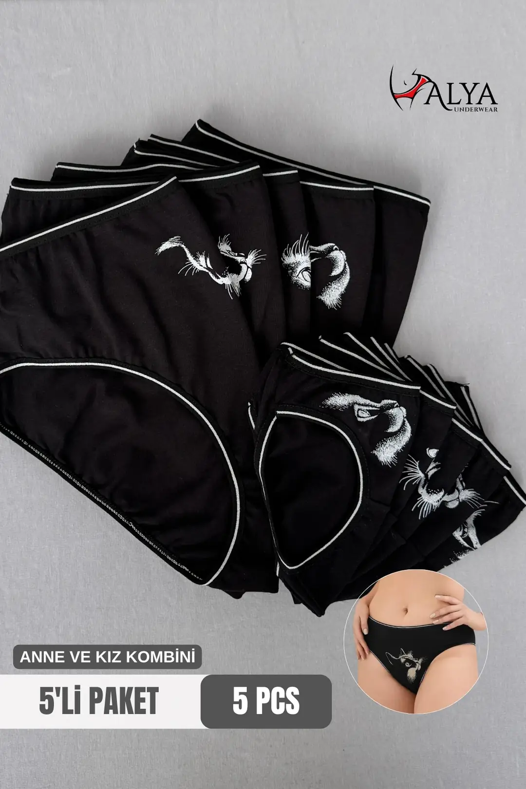 Anne Kız Kombin Bato Kesim Slip Külot - 5'li Paket